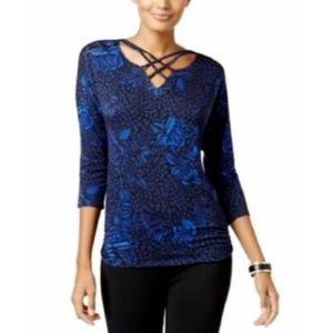 Thalia Sodi Womens Lattice-Trim Top Black Blue XXL
